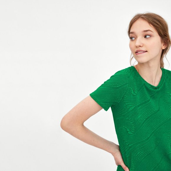 Zara - Jacquard Shift Short Sleeve Dress - Picture 4 of 8